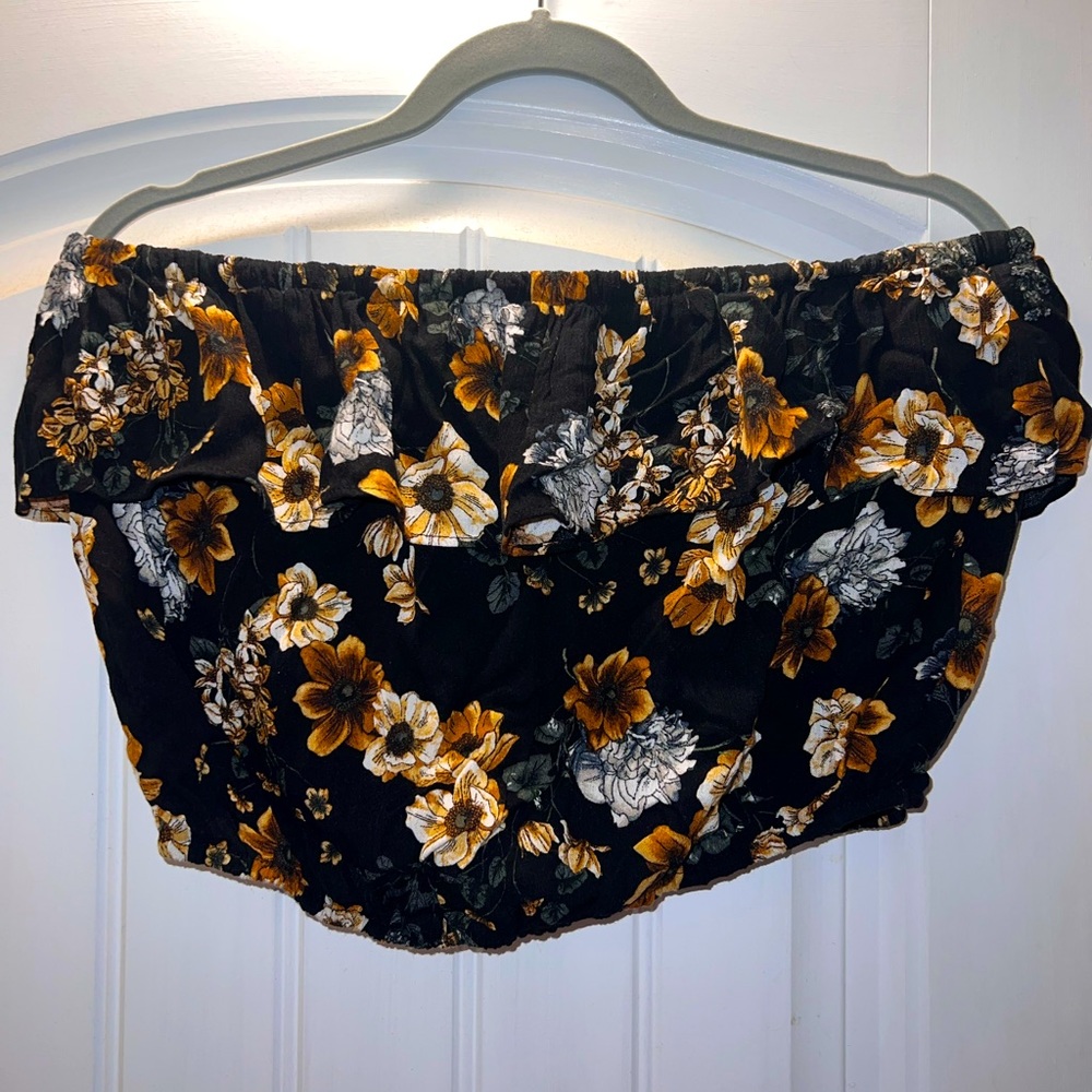 Strapless black floral top